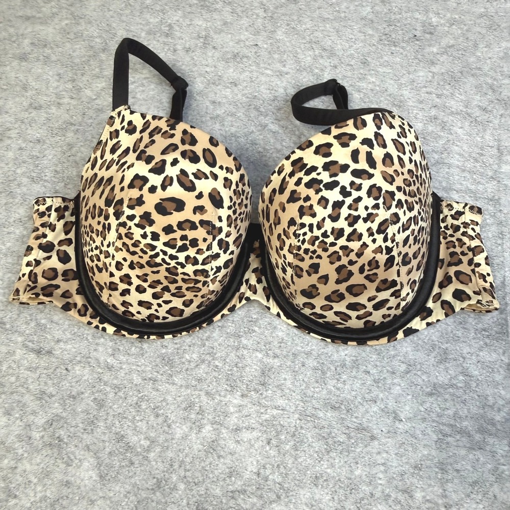 Cacique Leopard Print Underwire‎ Bra Tan Black Animal Print 38C Full Coverage
